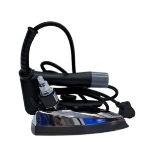 Jaguar Exclusive ES300L Gravity Feed Steam Iron with 1800W power, Teflon-coated soleplate, continuous steam feed, ergonomic handle, and adjustable temperature control, designed for efficient and high-volume ironing