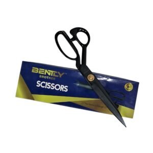 Bentley Brother 12-Inch Tailor Scissors - A pair of sleek, 12-inch scissors with sharp stainless steel blades and an ergonomic black handle, designed for precise and comfortable fabric cutting.