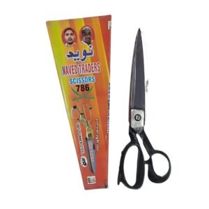 Professional black plated scissors with sharp blades and ergonomic handles, designed for precise cloth cutting and tailored for seamstresses and tailors