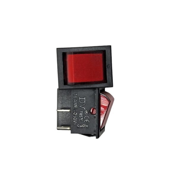 DV Black/Red Rocker Switch DPST 4 Pins with Light, rated 16A, featuring a durable design and built-in indicator for easy ON/OFF status, perfect for industrial, automotive, and household applications