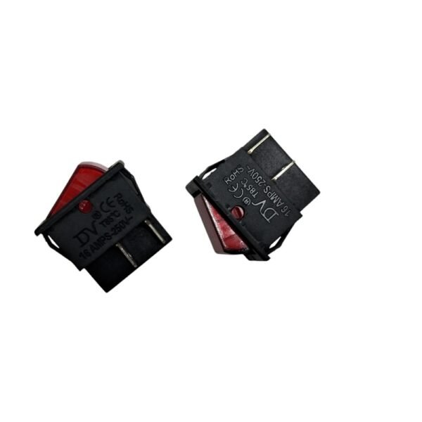 DV Black/Red Rocker Switch DPST 4 Pins with Light, rated 16A, featuring a durable design and built-in indicator for easy ON/OFF status, perfect for industrial, automotive, and household applications