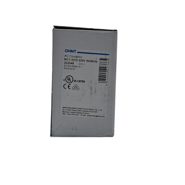 Chint AC Contactor NC1-2510: A 230V AC contactor designed for reliable and efficient power control in industrial settings, featuring a compact and durable design.