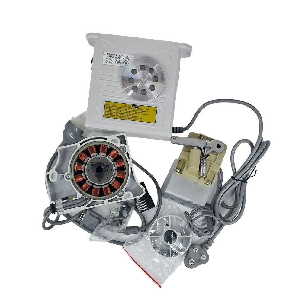 **Alt Text:** ESDA Servo Motor Model IFZ-YD2-M700 showing its compact design with a 20 cm x 16 cm x 17 cm size, dual voltage capability (220V/110V), and robust build weighing 4 kg (net) and 5 kg (gross). Ideal for precision and reliability in industrial and automation applications.