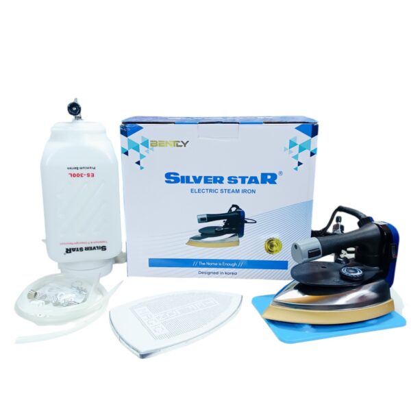 Silver Star ES-300L Bottle Steam Iron Kit – Premium Steam Iron with Water Bottle, Teflon Shoes & Heater Base | Heavy Duty for Laundry, Tailoring & Garment Units